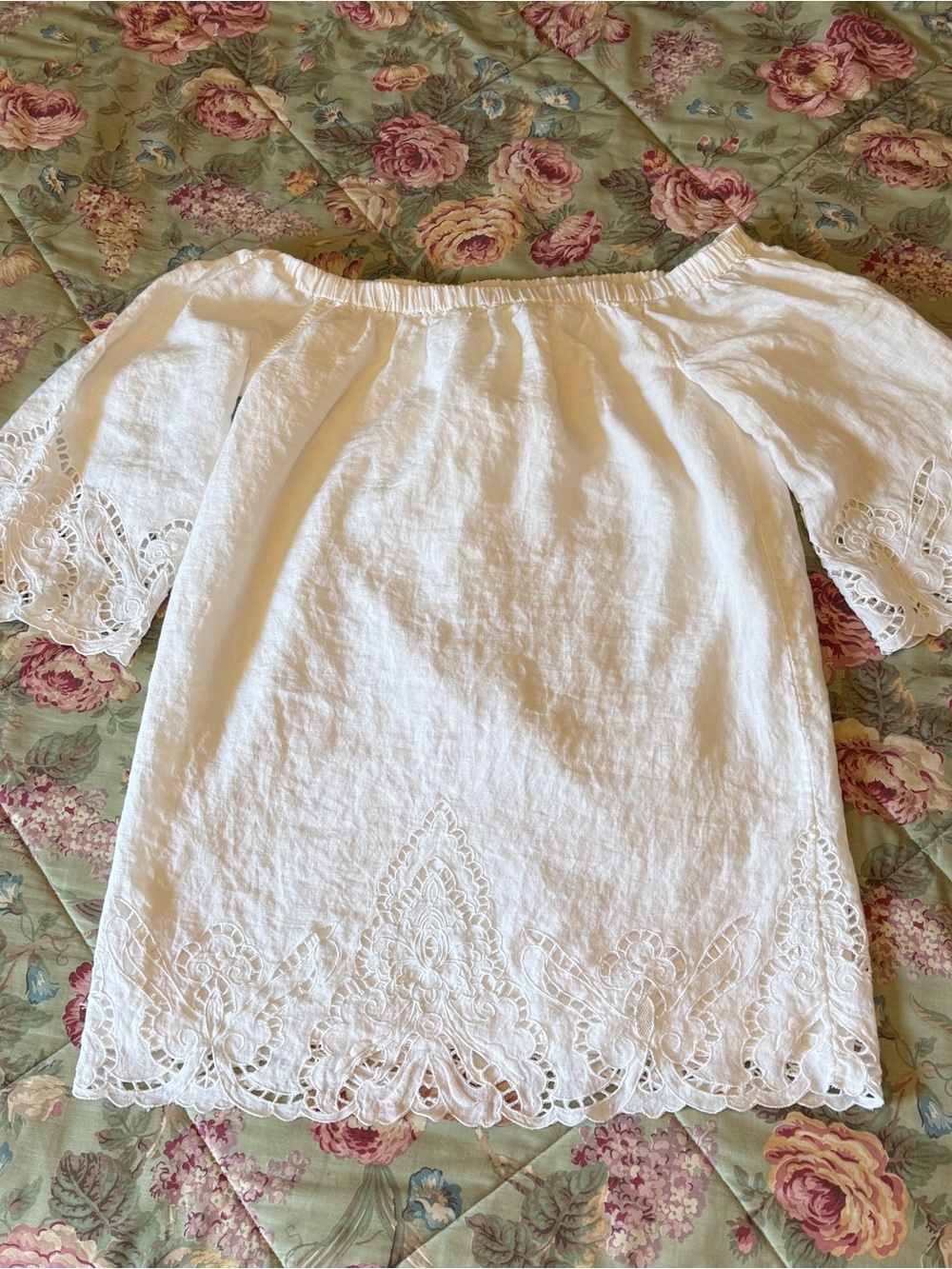 Polo Ralph Lauren White Off-Shoulder Eyelet Linen Dress